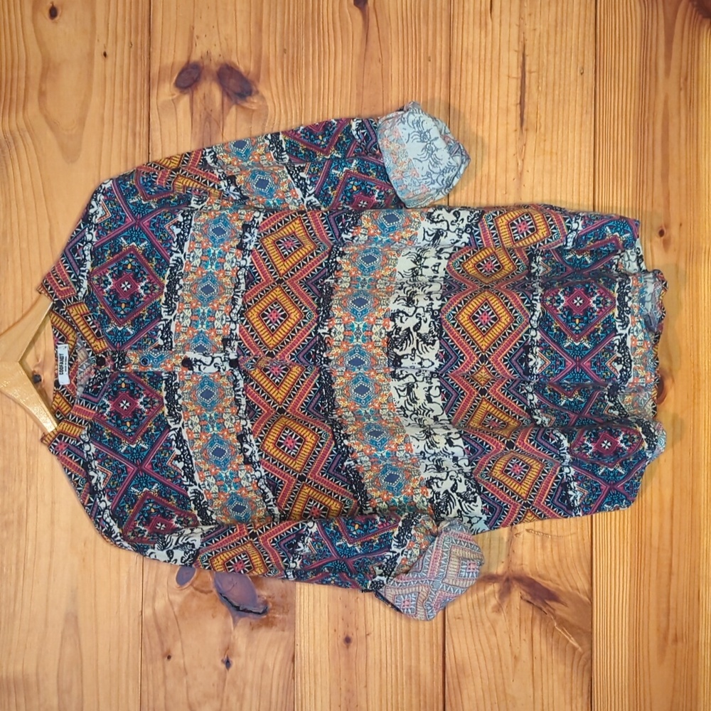 Coofandy Hemp/Cotton Blend Hippie Button Tab Boho Shirt XL